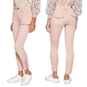 Joie Park Skinny Pale Pink Denim Moto Utility Pant in Washed Rose Size 26